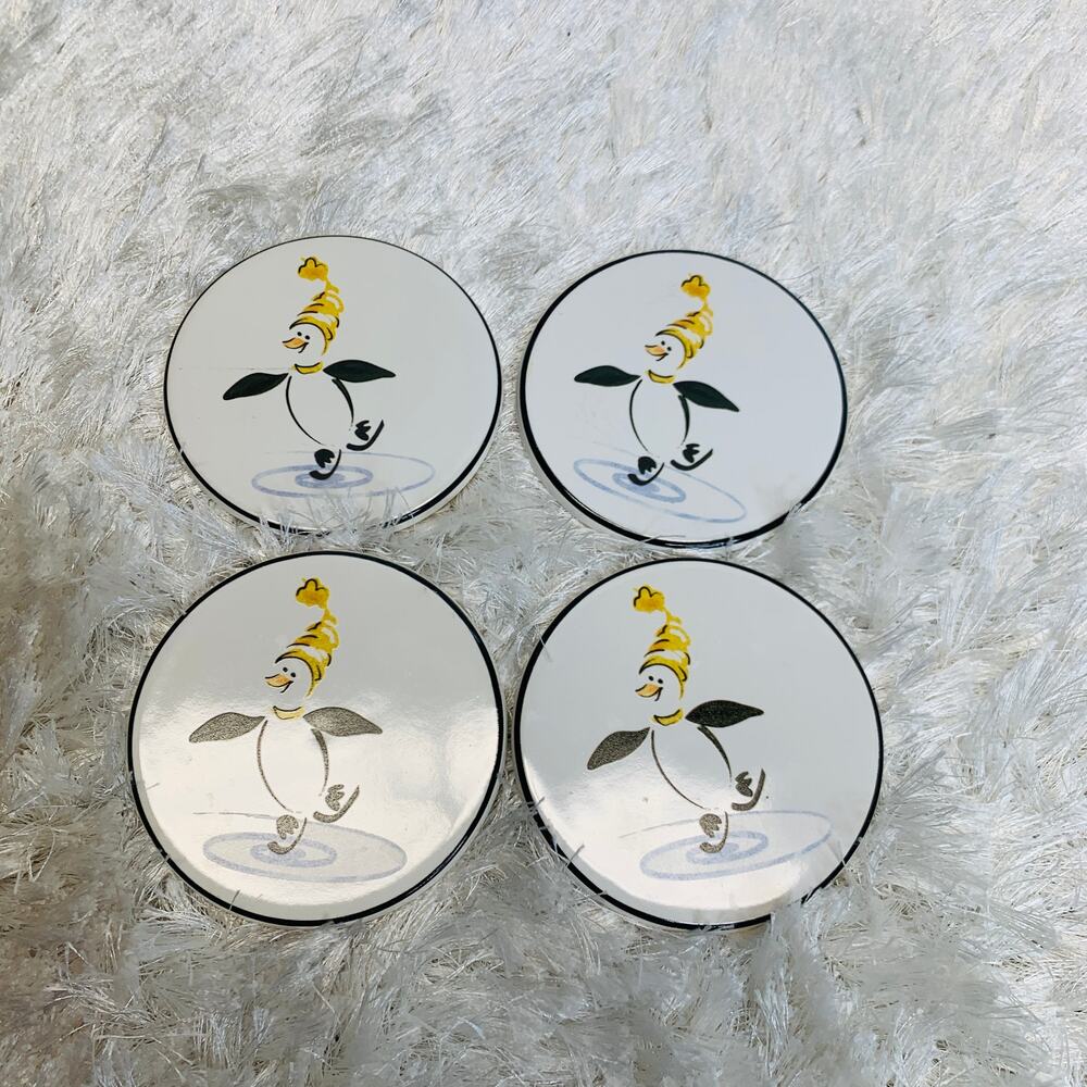 Pfaltzgraff Penguin Skate Stoneware Coaster Set 4